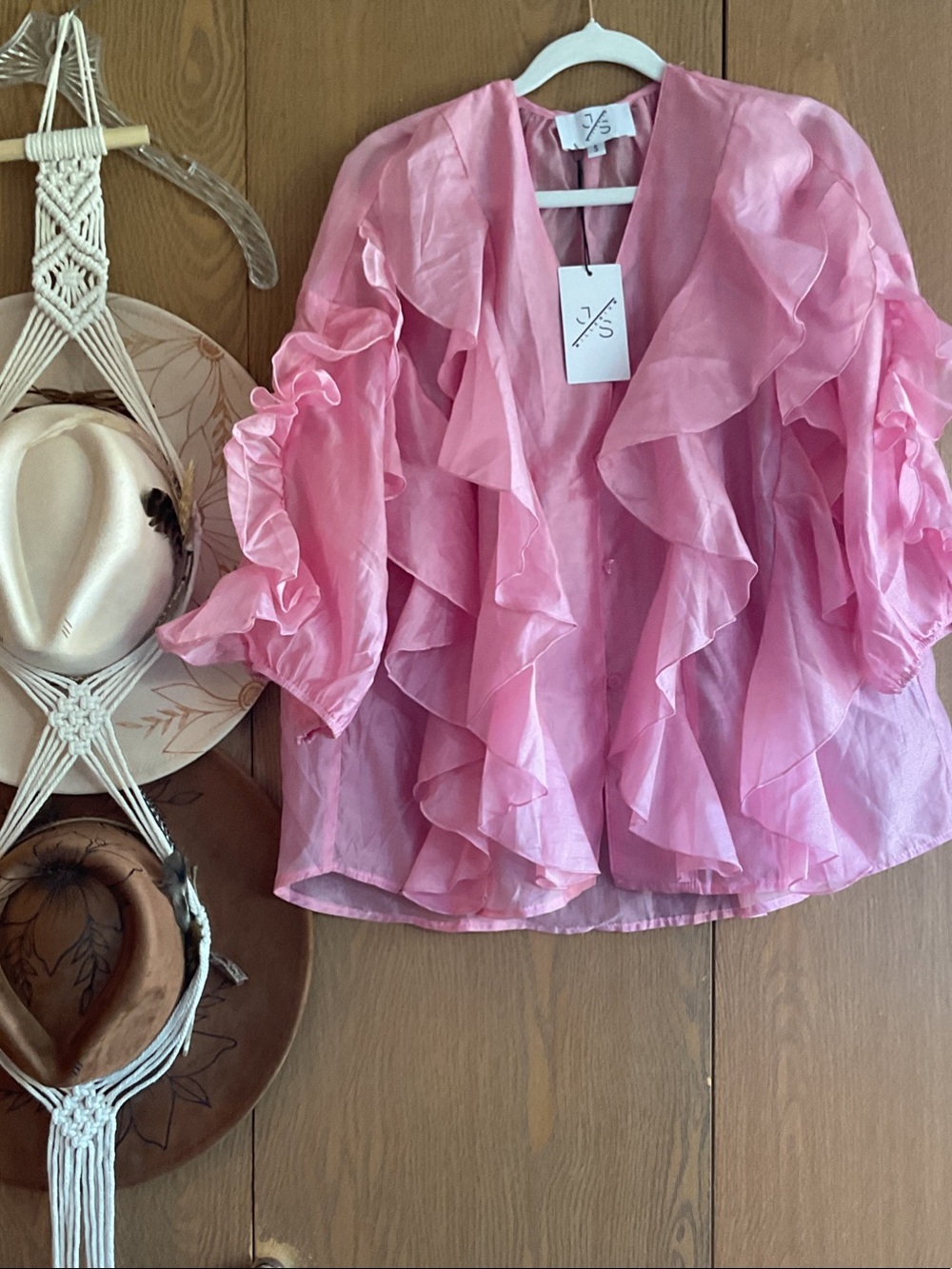 Pink Ruffled Sheer Blouse